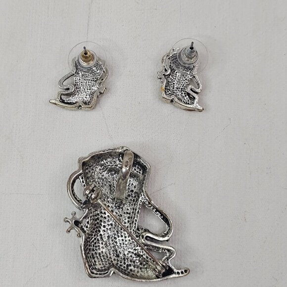 Silver Tone Western Cowgirl Cowboy Boot Brooch Earrings Set Spur Rope Boots Pin - Picture 2 of 9